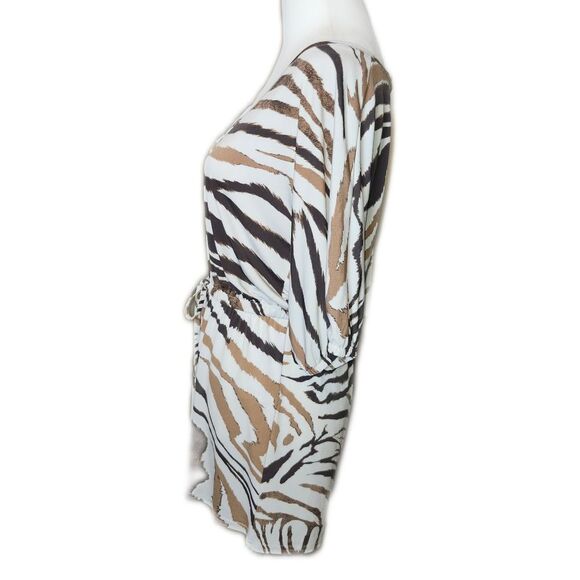 Venus Cream & Brown Zebra Print V-neck Short Sleeved Romper, S - Picture 5 of 10